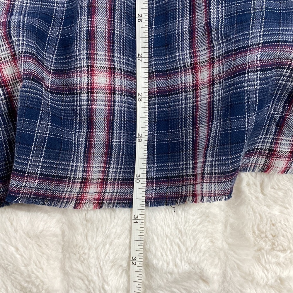 PINK LILY Plaid Elastic Waist Dress Button Down Long Sleeve Navy Red Blue - Picture 15 of 15